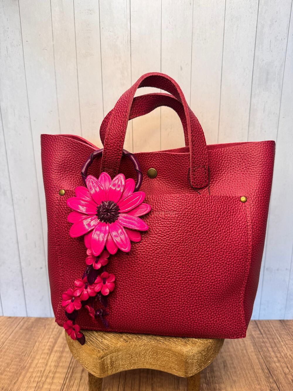 Leather Hot Pink Flower Purse Charm Genuine Leather Daisy Flower Bag Charm
